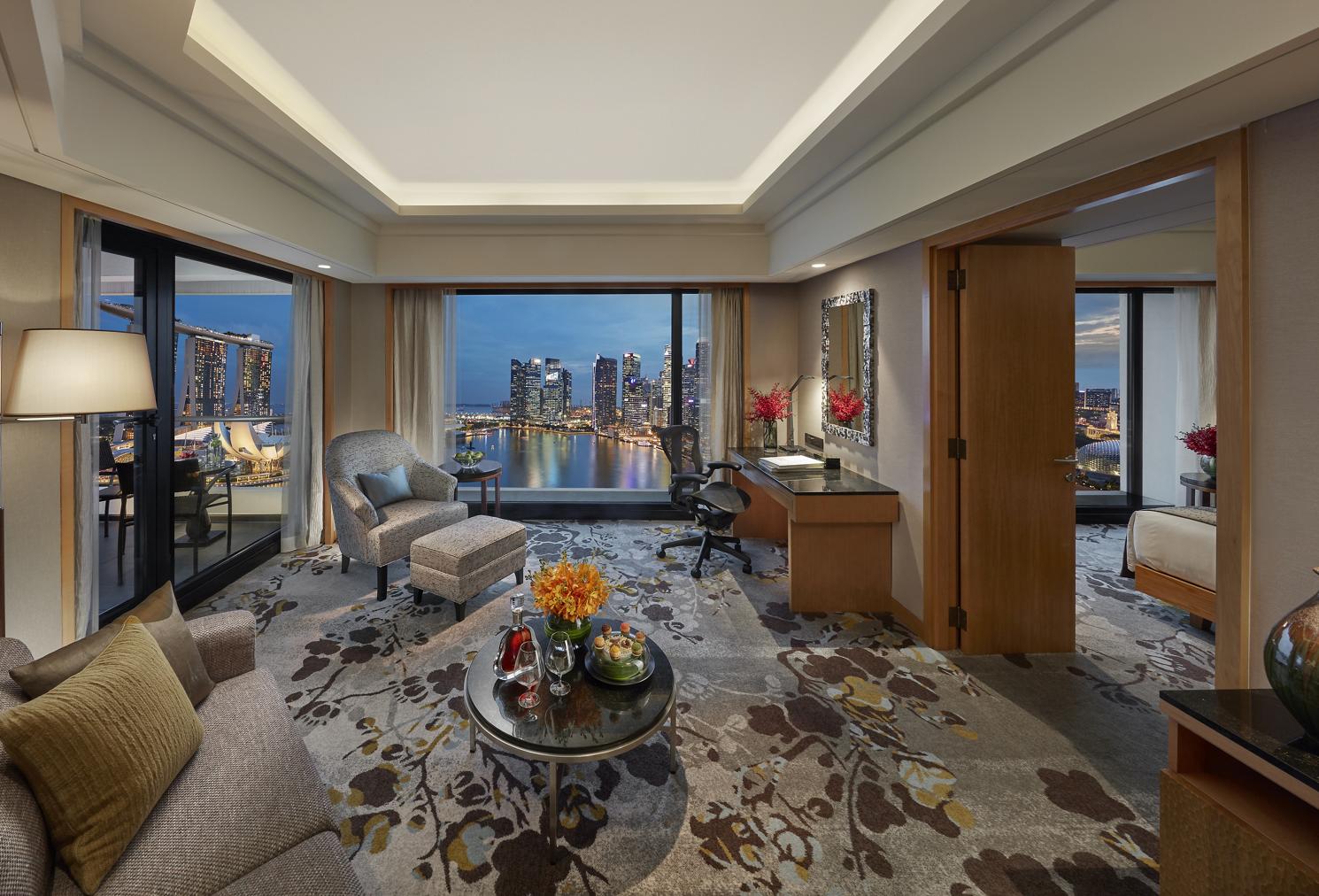 Marina Bay Suite living room at Mandarin Oriental Singapore