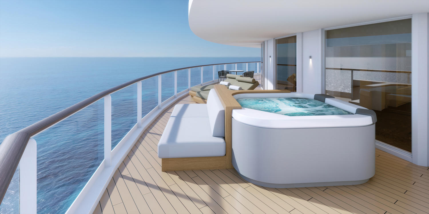 Hot tub on the balcony in The Haven, on Norwegian Prima