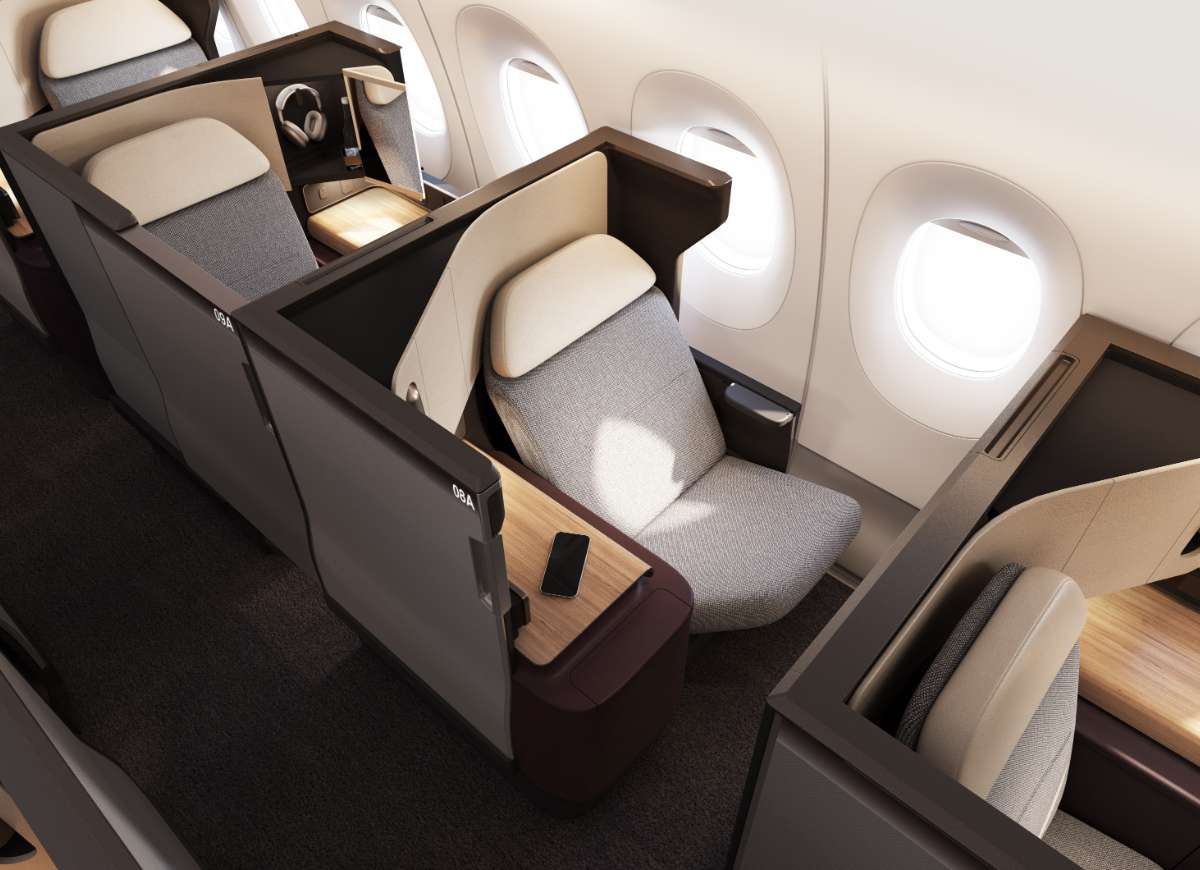 A Qantas Business seat onboard the new A350. Image Supplied.