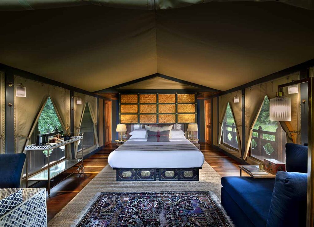Tented suite at andBeyond Punakha River Lodge, Bhutan. Image supplied.
