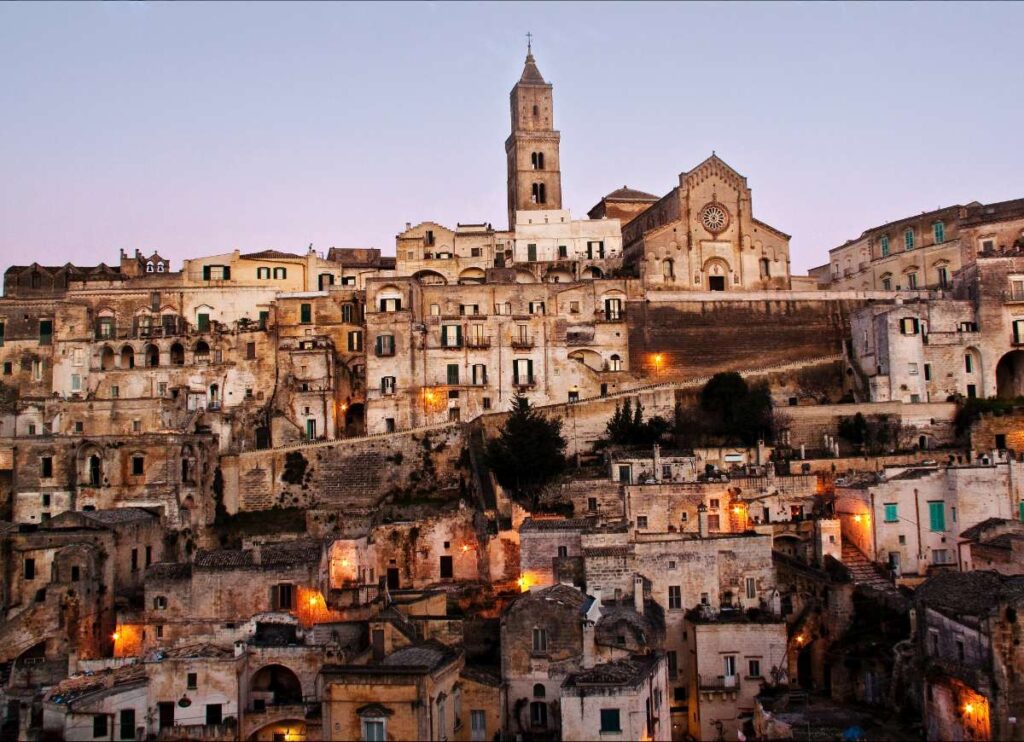 City of Matera at dusk, Basilicata, Italy